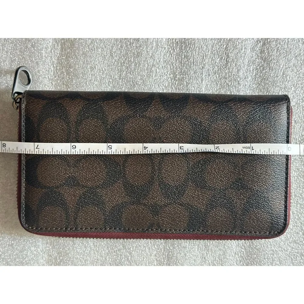 EUC Coach Signature Zip Around Wallet Brown Yellow Varsity Logo Mustard C4452